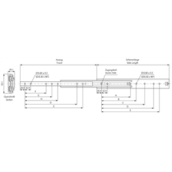 Auszugschienensatz DZ 5321 Schienenlänge 350mm hell verzinkt, Technische Zeichnung