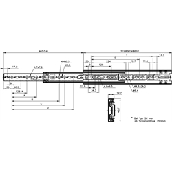 Auszugschienensatz DZ 3832 SC Schienenlänge 400mm hell verzinkt, Technische Zeichnung