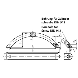 Bogengriff Form B 192mm Bohrung 6,4mm, Technische Zeichnung
