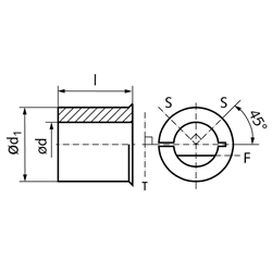 Bohrungs-Reduzierbuchse Durchmesser 20mm Bohrung 15mm , Technische Zeichnung