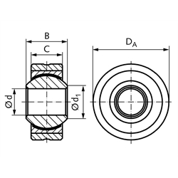 Gelenklager DIN ISO 12240-1-K Reihe SD mit Außenring wartungsfrei Bohrung 40mm Außendurchmesser 87mm Edelstahl rostfrei, Technische Zeichnung