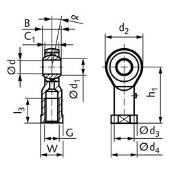 Gelenkkopf GS DIN ISO 12240-4 Maßreihe K Innengewinde M42x2 links == Vor Inbetriebnahme ist eine Erstschmierung erforderlich ==, Technische Zeichnung