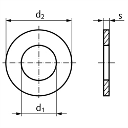 Unterlegscheibe DIN EN ISO 7089 (DIN 125 A) für Gewinde M18 (19x34x3mm) Material Stahl verzinkt, Technische Zeichnung