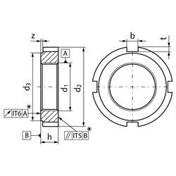 Nutmutter DIN 1804 Form H M62x1,5 gehärtet und Planflächen geschliffen , Technische Zeichnung