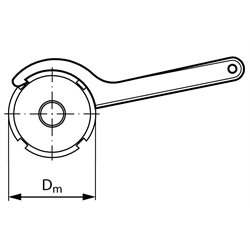 Hakenschlüssel für Nutmuttern DIN 981 / DIN 1804 Durchmesserbereich 38-45mm Stahl brüniert, Technische Zeichnung