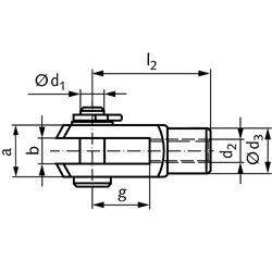 Gabelgelenk DIN 71752 mit Splintbolzen Größe 4 x 16 Rechtsgewinde Stahl verzinkt , Technische Zeichnung