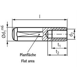 Zylinderstift DIN 7979 Stahl gehärtet Durchmesser 10m6 Länge 20mm mit Innengewinde M6, Technische Zeichnung