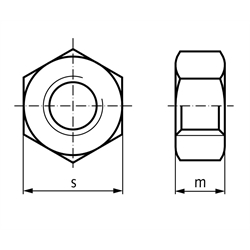 Sechskantmutter DIN 934 A2 M16 rechts, Technische Zeichnung