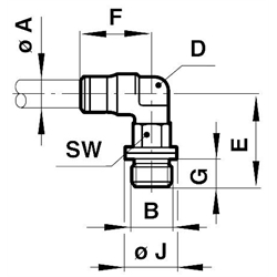 Drehbare Winkel-Einschraubverbindung 90° mit O-Ring Rohr-Außendurchmesser 6mm Gewinde G1/4A , Technische Zeichnung