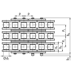 Dreifach-Rollenkette 08 B-3 Teilung 1/2x5/16" , Technische Zeichnung