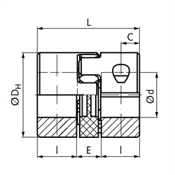 Klemmnabe für elastische Kupplung RNKC kurz spielfrei Baugröße 19 Außendurchmesser 40mm Länge 31mm Bohrung 20mm, Technische Zeichnung