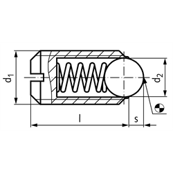 Federndes Druckstück M24 mit Kugel und Schlitz Edelstahl 1.4305, Technische Zeichnung