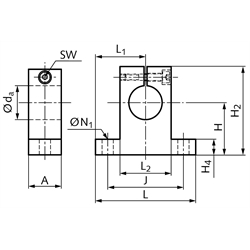 Wellenbock GWL für Wellendurchmesser 16mm, Technische Zeichnung