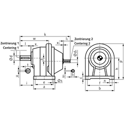 Stirnradgetriebe BT1 Größe 1 i=29,85:1 Bauform B3 (Betriebsanleitung im Internet unter www.maedler.de im Bereich Downloads), Technische Zeichnung