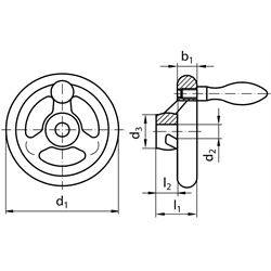 Speichen-Handrad DIN 950 Edelstahl 1.4401 Ausführung B/A ohne Griff Durchmesser 160mm, Technische Zeichnung