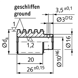 Präzisions-Schnecke Achsabstand 22,62mm i=7 , Technische Zeichnung