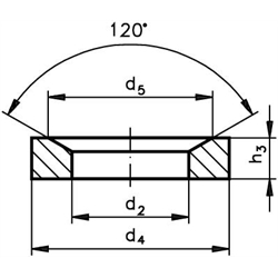 Kegelpfanne DIN 6319 Form D Innen-Ø 28mm Außen-Ø 44mm für Bolzen- Ø 24mm Stahl gehärtet, Technische Zeichnung