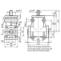 Kegelradgetriebe DZA Bauart H Größe 2 i=1:1 , Technische Zeichnung