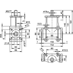 Kegelradgetriebe DZA Bauart H Größe 3 i=1:1 , Technische Zeichnung