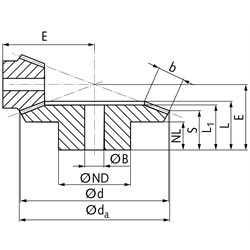 Kegelrad aus Stahl Modul 1,5 15 Zähne Übersetzung 4:1 gefräst , Technische Zeichnung