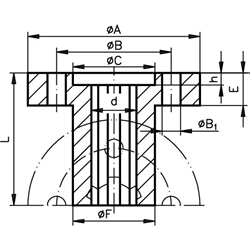 Keilnabe mit Flansch DIN ISO 14 KN 46x54 Länge 100mm Stahl C45Pb, Technische Zeichnung