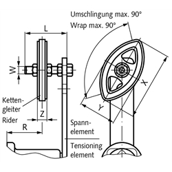 Kettengleitersatz 10 B-1 5/8x3/8" Gewinde M10 , Technische Zeichnung