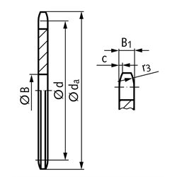 Kettenradscheibe KRL ohne Nabe 10 B-1 5/8x3/8" 44 Zähne Mat. Stahl , Technische Zeichnung