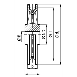 Unverzahntes Kettenrad (Kettenrolle) DIN 766 Außen-Ø 212 mm für Kettenstärke 8 mm Material Grauguss GG25 , Technische Zeichnung