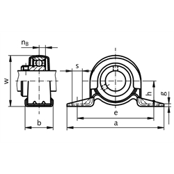 Kugelstehlager BPP 207 Bohrung 35mm Gehäuse aus Stahlblech 2-teilig , Technische Zeichnung