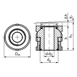 Kugelausgleichselement mit Kontermutter MN 686.7 50-33,0 rostfrei 1.4301, Technische Zeichnung