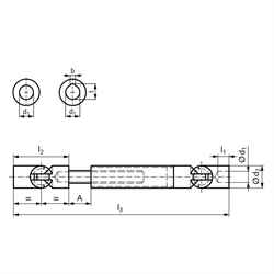 Ausziehbare Kugelgelenkwelle LW beidseitig Bohrung 16H7 mit Nut DIN 6885-1 Außendurchmesser 32mm Stahl, Technische Zeichnung