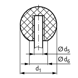Kugelknopf DIN 319 Form L Kunststoff PF31 mit Toleranzring Durchmesser 25mm für Schaftdurchmesser 6mm, Technische Zeichnung