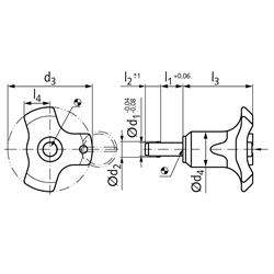 Kugelsperrbolzen selbstsichernd Bolzendurchmesser 8mm l1 = 30mm , Technische Zeichnung