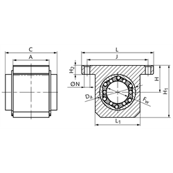 Linearlagereinheit KG-3-K ISO-Reihe 3 mit Linear-Kugellager mit Winkelausgleich mit Doppellippendichtung für Wellen-Ø 30mm, Technische Zeichnung