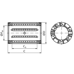 Linearkugellager KB-3 ISO-Reihe 3 Premium mit Dichtung für Wellen-Ø 8mm, Technische Zeichnung