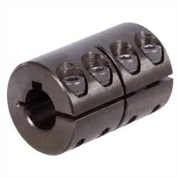 Geschlitzte Schalenkupplung MAS beidseitig Bohrung 10mm mit Nut Stahl C45 brüniert mit Schrauben DIN 912-12.9 , Produktphoto
