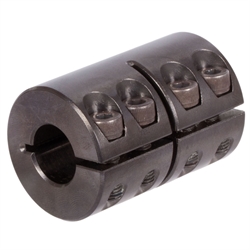 Geschlitzte Schalenkupplung MAS beidseitig Bohrung 25mm ohne Nut Stahl C45 brüniert mit Schrauben DIN 912-12.9 , Produktphoto