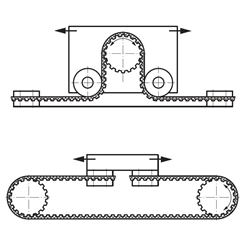 PU-Zahnriemen Profil T10 Breite 50mm Meterware 50 T10 (Polyurethan mit Stahl-Zugsträngen gepackt 2 x 25mm) , Technische Zeichnung