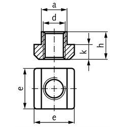 Mutter DIN 508 für T-Nut 14mm DIN 650 Gewinde M12 Material 1.4571, Technische Zeichnung