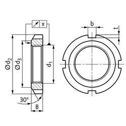 Nutmutter DIN 981 KM17 M85x2 verzinkt, Technische Zeichnung