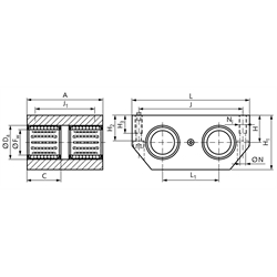 Quadro-Linearlagereinheit KGQ-1 ISO-Reihe 1 Premium mit Doppellippendichtung für Wellendurchmesser 40mm, Technische Zeichnung