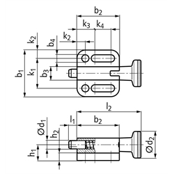 Rastbolzen 417 Form C mit Rastsperre mit Knopf Bolzendurchmesser 10mm , Technische Zeichnung
