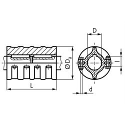 Schalenkupplung DIN 115 beidseitig Bohrung 30mm mit Nut Mat. Grauguss , Technische Zeichnung