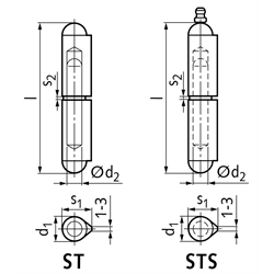 Scharnier M128 aus Stahl, zum Anschweißen, Form ST, l=200mm, Technische Zeichnung
