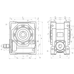 Schneckengetriebe H/I Größe 40 i=100:1 Abtriebswelle Hohlwelle (Betriebsanleitung im Internet unter www.maedler.de im Bereich Downloads), Technische Zeichnung