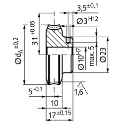 Präzisions-Schneckenrad Achsabstand 31mm i=60 60 Zähne , Technische Zeichnung