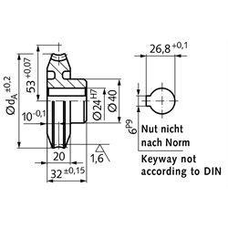Präzisions-Schneckenrad Achsabstand 53mm i=21 21 Zähne , Technische Zeichnung
