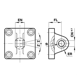 Schwenkbefestigung mit Kugelgelenk für Zylinderdurchmesser 80mm , Technische Zeichnung