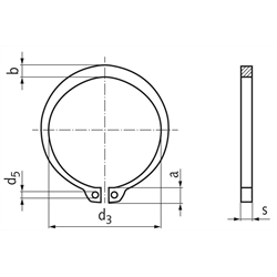 Sicherungsring DIN 471 16mm Federstahl, Technische Zeichnung