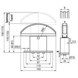 Kettenspanner SPANN-BOX® Größe 1 kurz hohe Spannkraft 08 B-1 Edelstahl, Technische Zeichnung